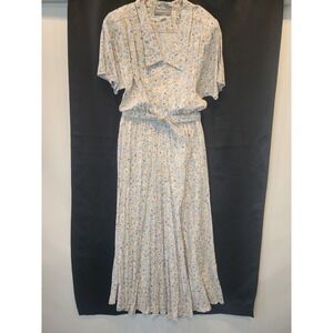 Carol Anderson California Vintage Floral Maxi Dress Blue Women Belted Size 8 NEW